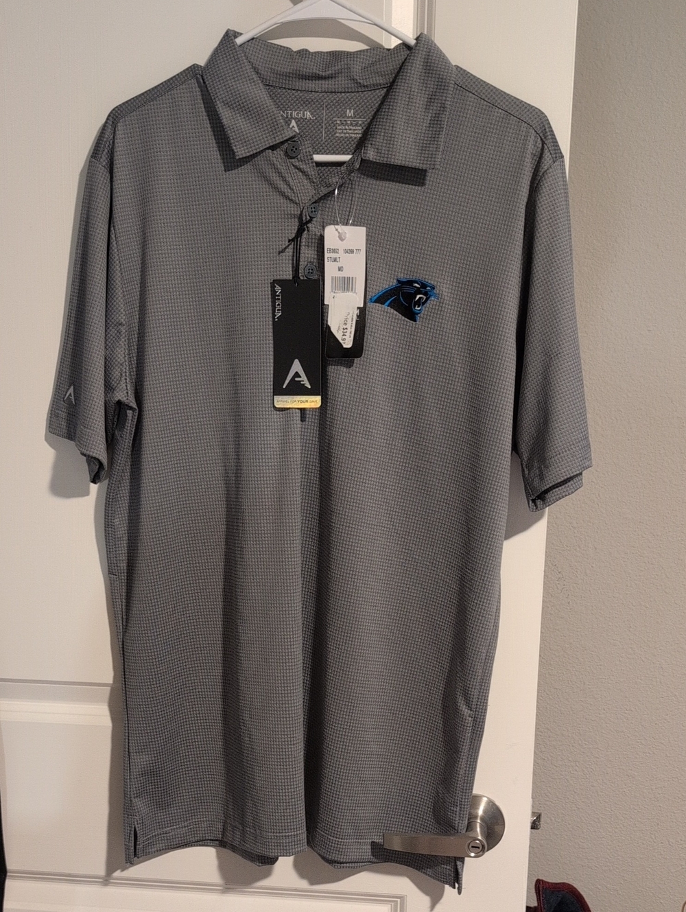 Antigua Gray Carolina Panthers Performance Polo with Blue Logo
